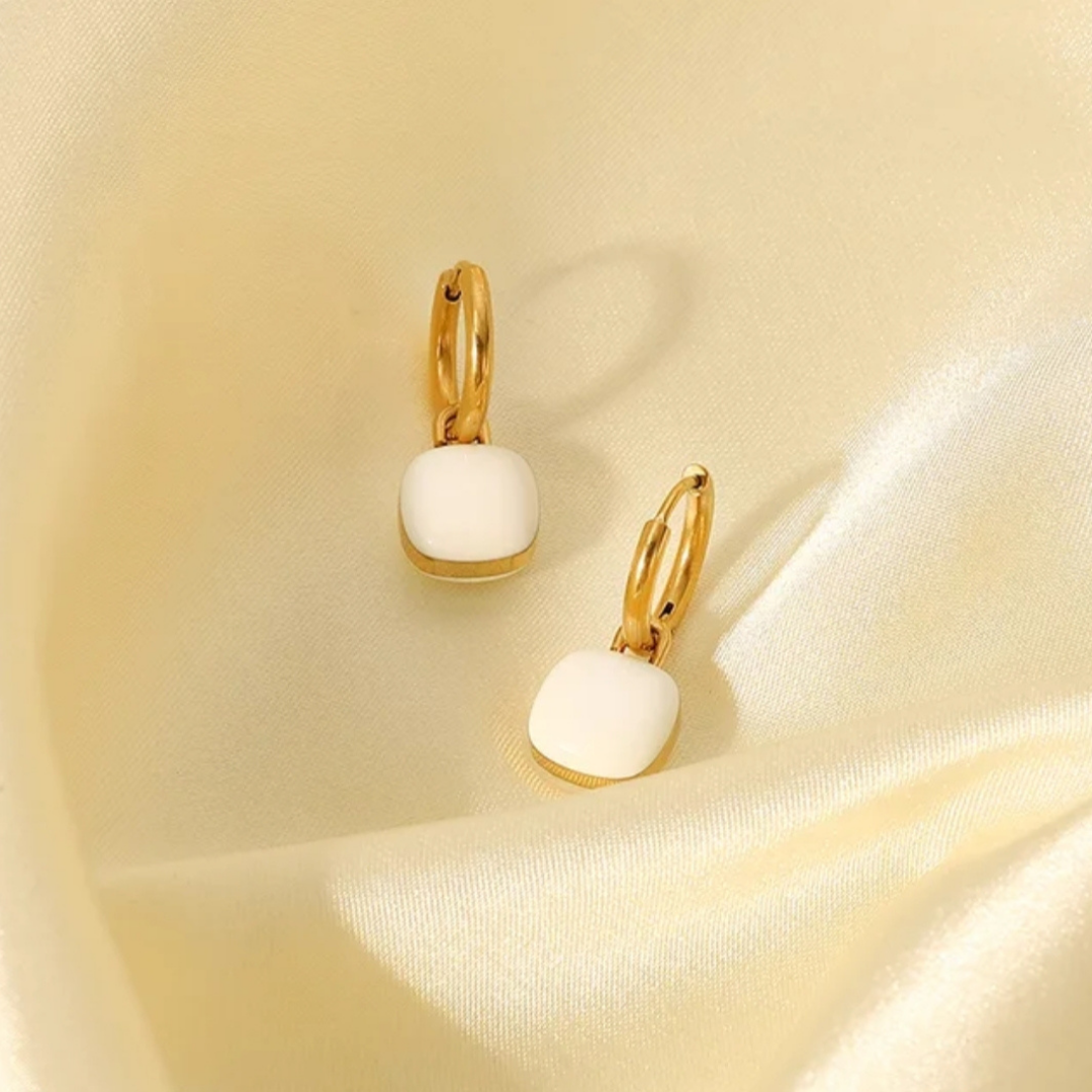 White Enamel Square Pendant Earrings