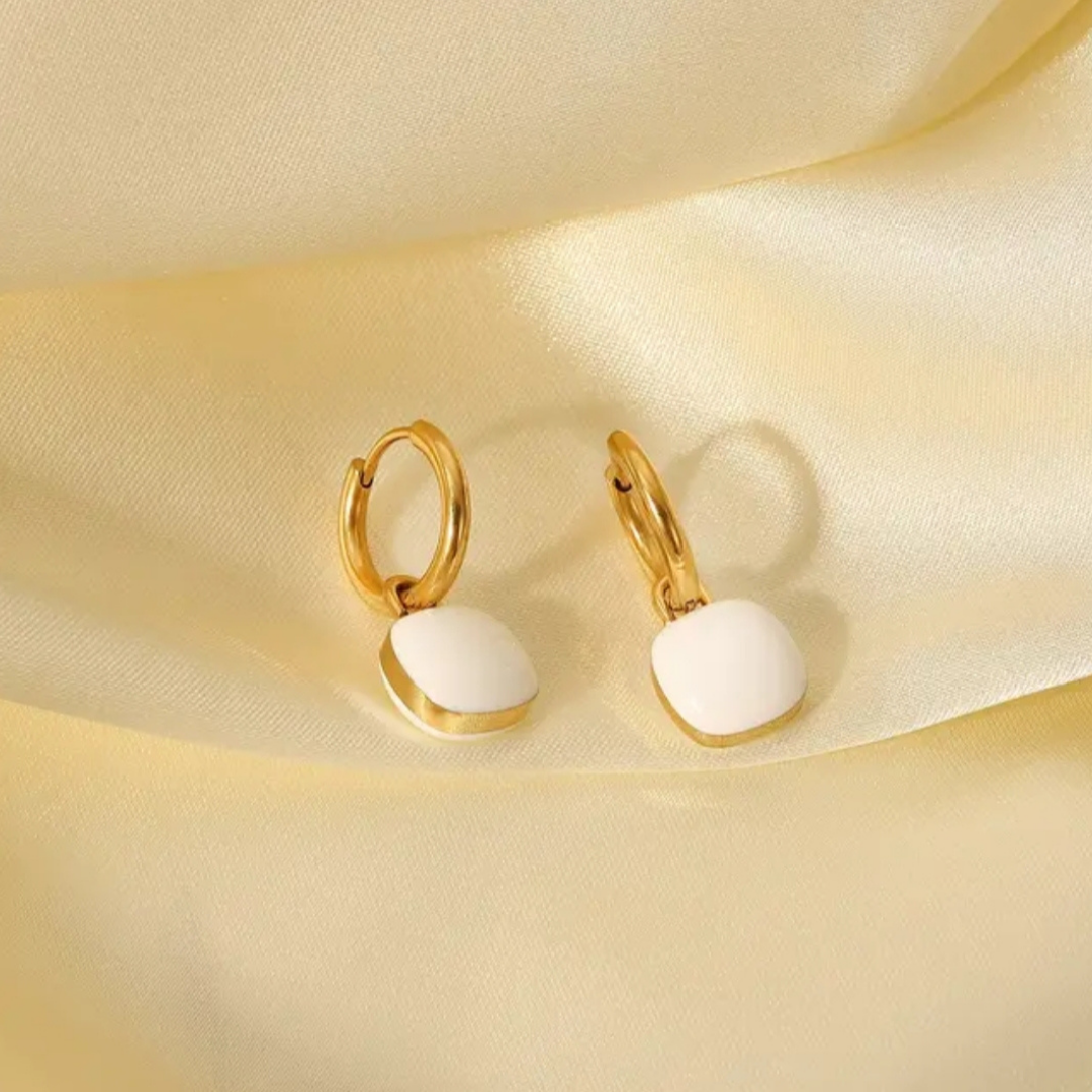 White Enamel Square Pendant Earrings