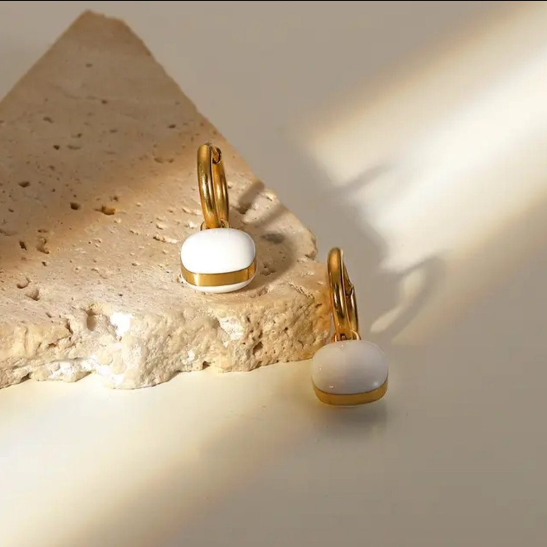 White Enamel Square Pendant Earrings