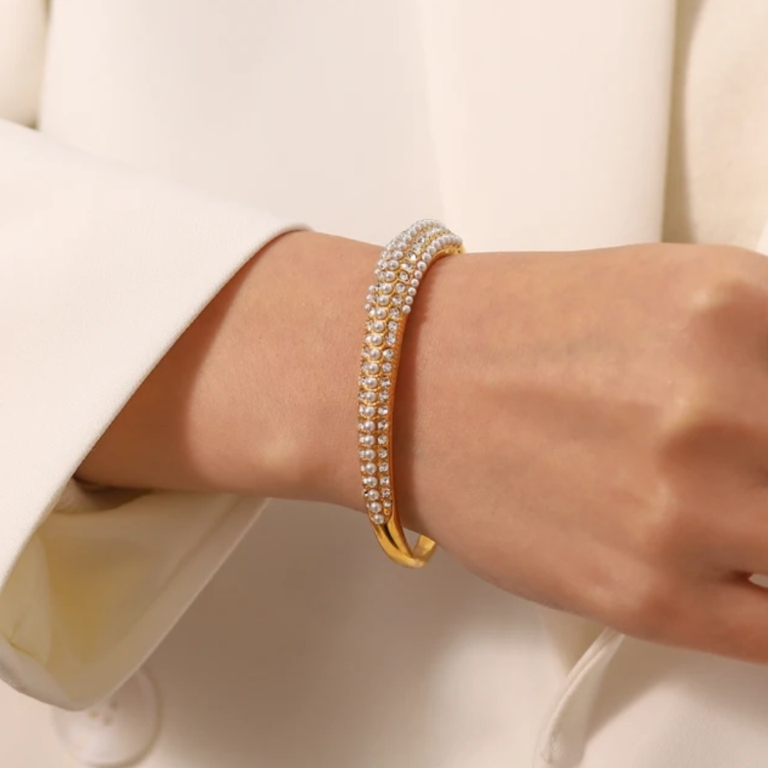 Zirconia Pearl Cuff Bracelet