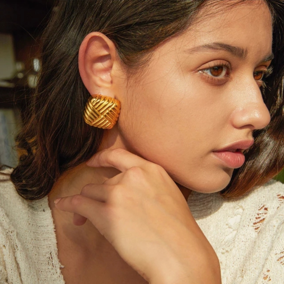 Square Crosshatched Earring