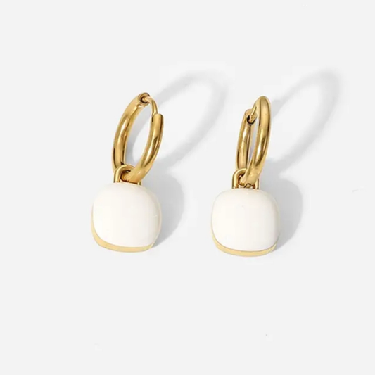 White Enamel Square Pendant Earrings