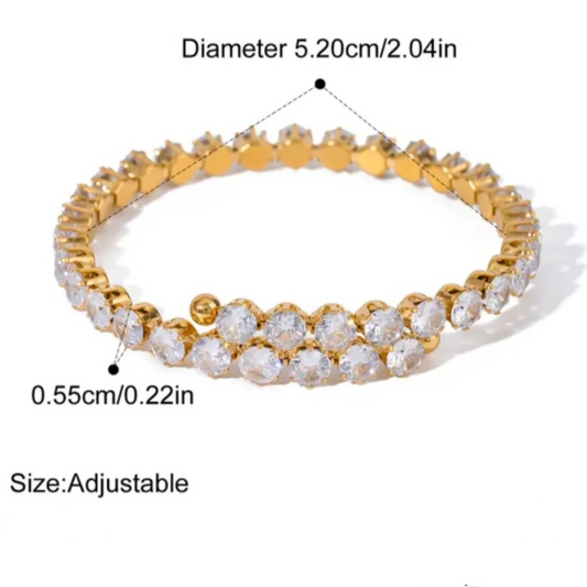 Zirconia Cuff Bangle Bracelet ( Stretchable )