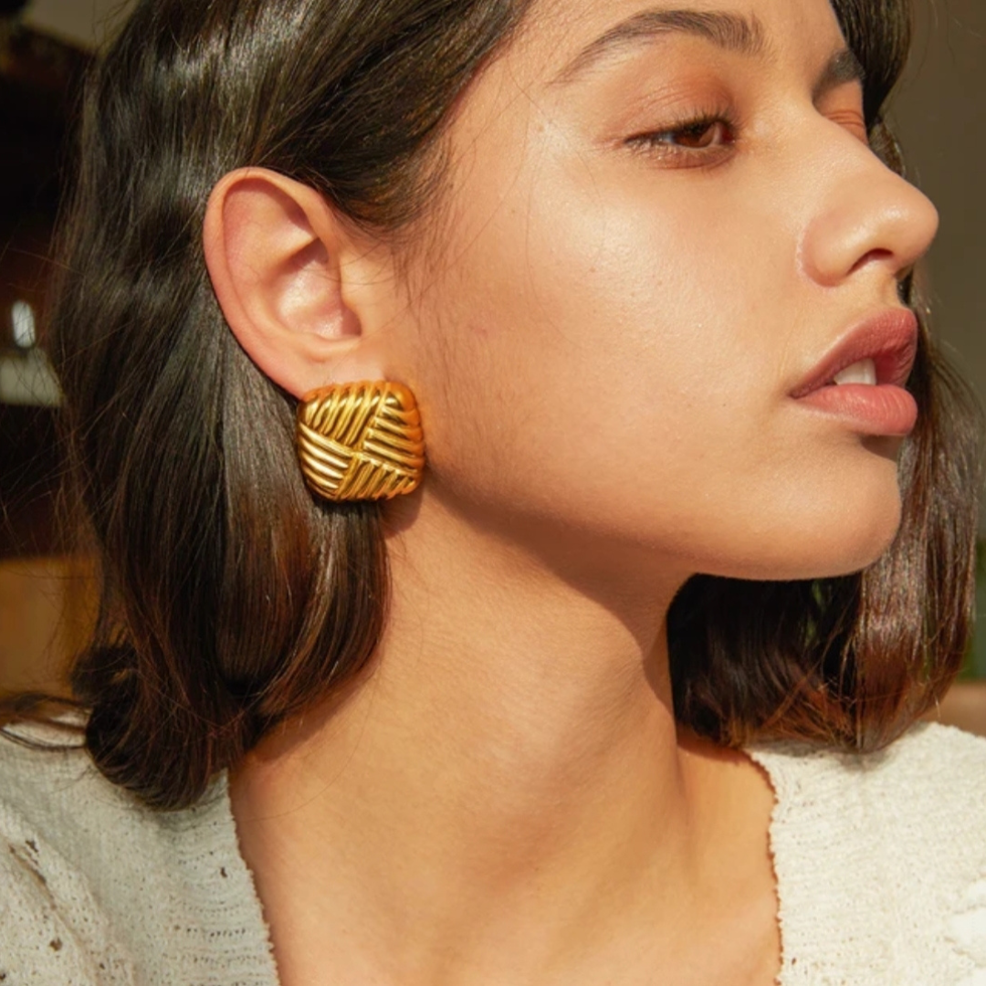 Square Crosshatched Earring