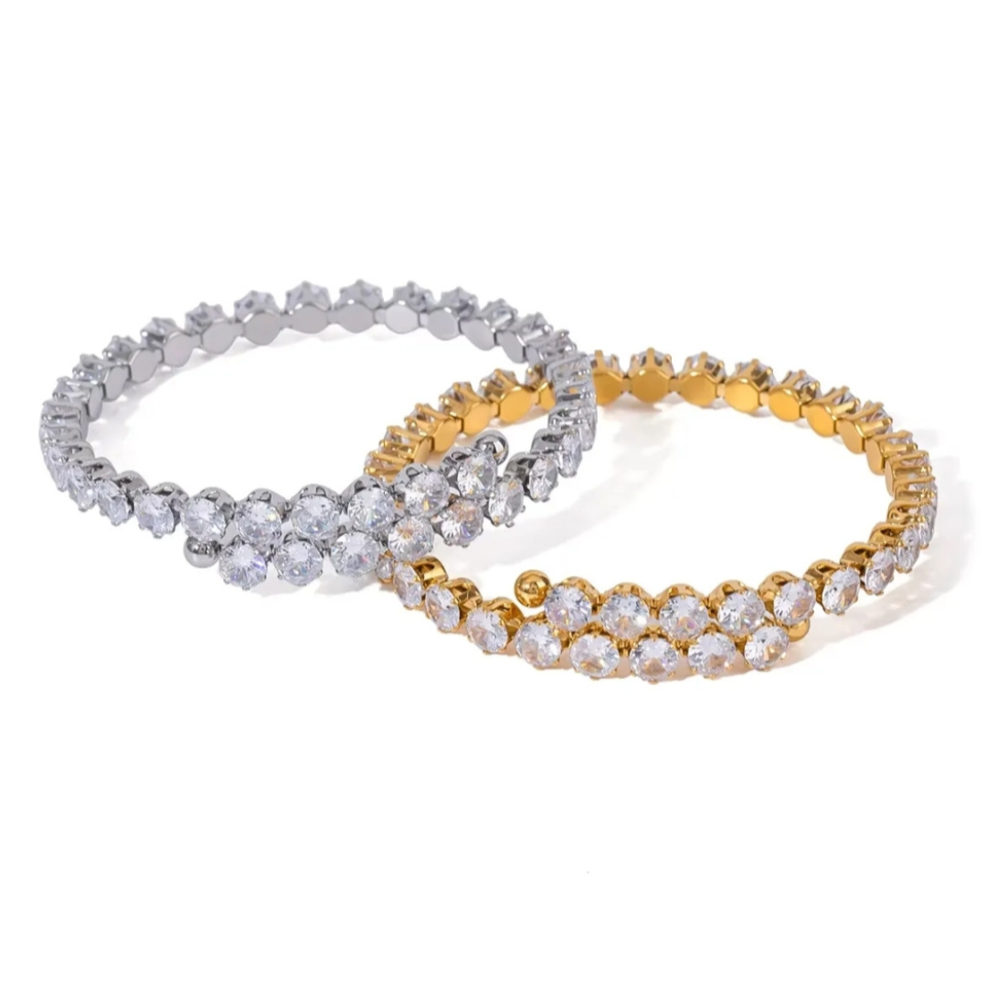 Zirconia Cuff Bangle Bracelet ( Stretchable )