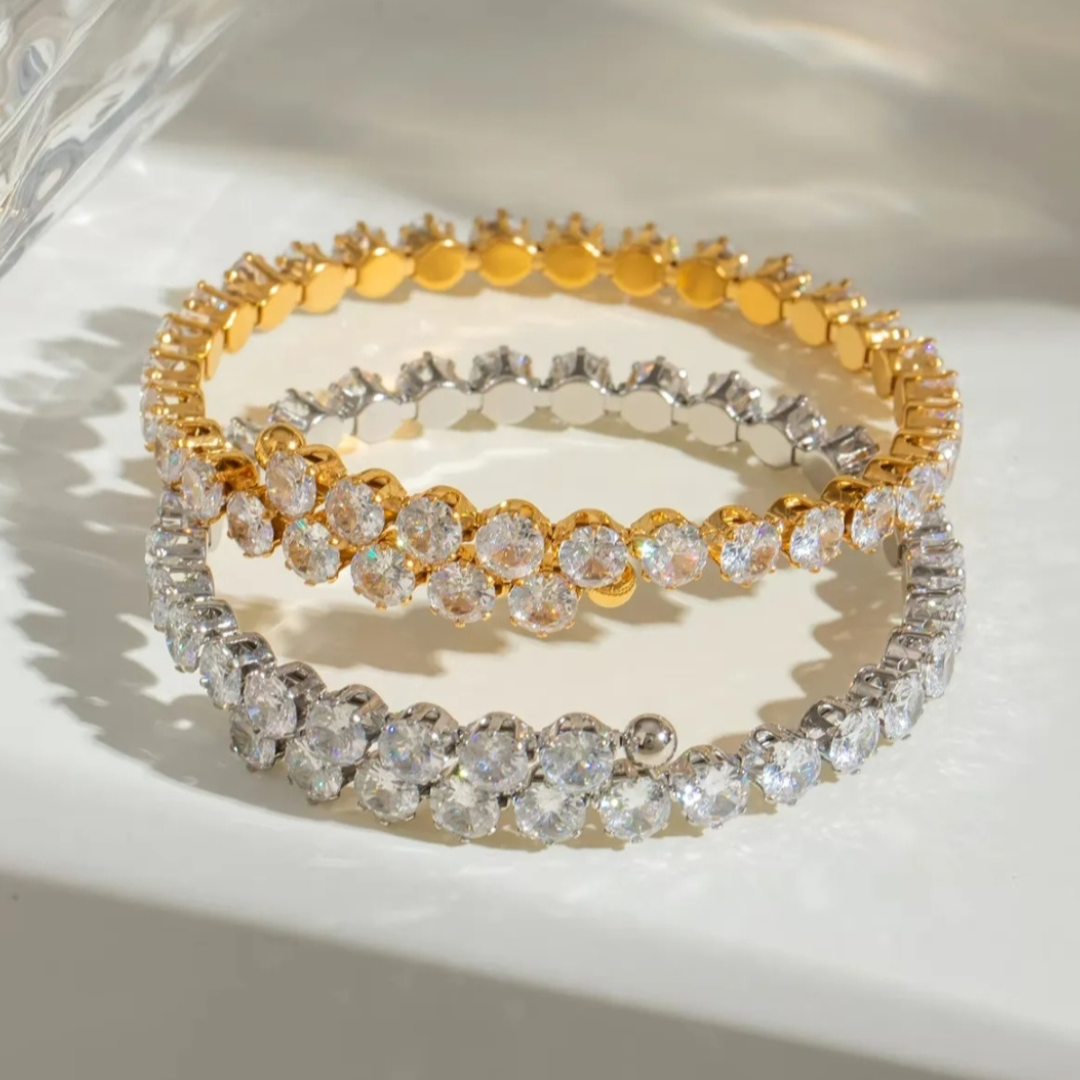Zirconia Cuff Bangle Bracelet ( Stretchable )
