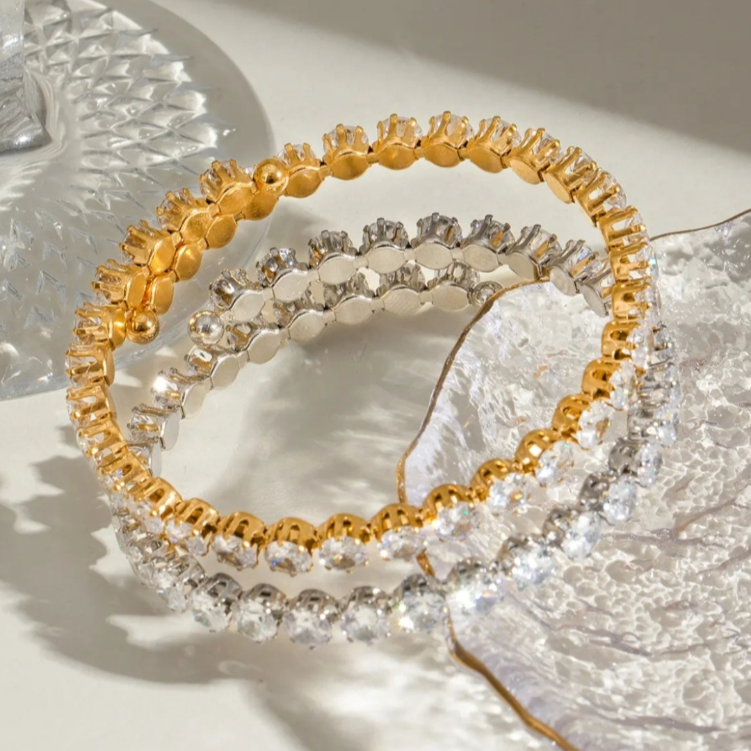 Zirconia Cuff Bangle Bracelet ( Stretchable )