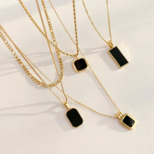Black Stone Pendant Necklace